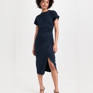 FRAME Faux Wrap Dress Women’s. Navy Blue Color. More Flattering
